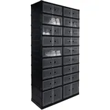 Verda Schuhschrank, Schuhregal und Schuh Organizer aus Kunststoff mit magnetischer Tür, 9 Reihen, faltbar und stapelbar, ideal zur Schuhaufbewahrung im Flur, Schwarz, Transparente Schuhboxen