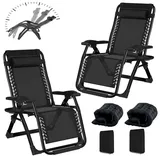 BYYBOU Sonnenliege Liegestuhl Klappbar Gartenliege Wetterfest mit Auflage, Strandliege Klappbar Bäderliege Saunaliegen Kippliege, Relaxsessel Garten mit Fußteil Balkon Liegestuhl- Schwarz(2er)