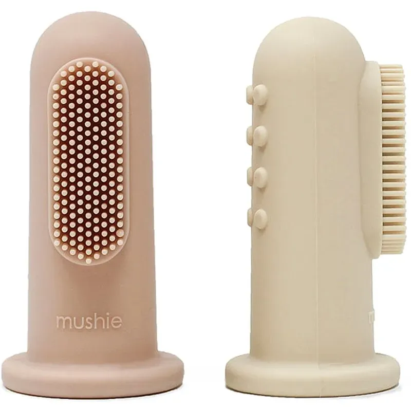 Mushie Finger Toothbrush Kinderzahnbürste zum Aufstecken auf den Finger Shifting Sand/Blush 2 St.