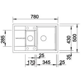 Blanco Metra 6 S Compact rechts Einbau von Oben schwarz Handbetätigung 780 x 500 mm