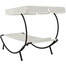 vidaXL Garten-Sonnenliege mit Sonnendach 200 x 90 x 112 cm cremeweiß inkl. Kissen