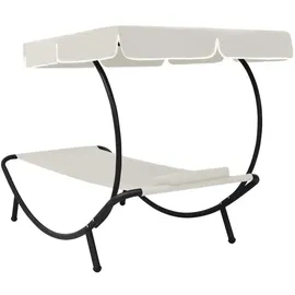 vidaXL Garten-Sonnenliege mit Sonnendach 200 x 90 x 112 cm cremeweiß inkl. Kissen
