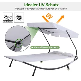 Outsunny Doppelliege Sonnenliege Relaxliege rollbar mit Dach Stahl Cremeweiß 200 x 175 x 134 cm