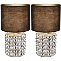GLOBO Tischlampe Wohnzimmer Tischleuchte Keramik Nachttischlampe schwarz chrom, Textilschirm,