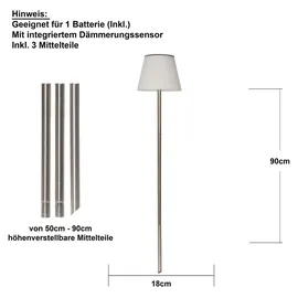 Star Trading Solarleuchte Edelstahl/ Kunststoff 30/50/90 cm inkl. Akku silber/ weiß