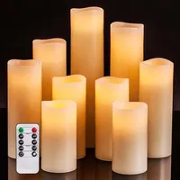 Flammenlose Weihnachtskerzen, Batteriebetriebene Kerzen, Flackernde Kerzen Aus Echtem Wachs, Flammenlose Led-kerzen, 9er-set Mit Fernbedienung (elfenbeinfarben)