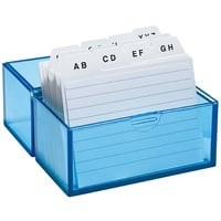 WEDO 2508303 Karteibox DIN A8 quer aus Kunststoff inklusive 100 Karteikarten, 150 Karten, weiß/liniert/transparentblau