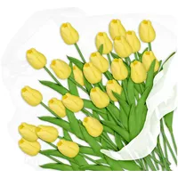 Relaxdays 48x Künstliche Tulpen, gelb Gelb,Grün