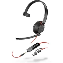 Poly Blackwire 5220 Stereo-Headset, USB-C-Anschluss incl. USB-A-Adapter und 3,5mm Klinkenanschluss