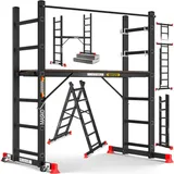 Masko Masko® Baugerüst Alugerüst Gerüst Alu Leiter Arbeitsgerüst Arbeitsbühne Bis 150 Kg Belastbar Anti-rutsch Beschichtet Gerüstleiter Schwarz