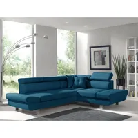 Bestmobilier - Lisbona – Ecksofa Rechts Mit Schlaffunktion – 5-sitzer – Mit Kopfstützen - Entenblau