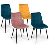 IDMarket - Set mit 4 Stühlen Mila aus Samt Mix Color Blau, 2 Stück, Ockergelb, Rosa