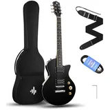 Donner DSC-128 E-Gitarren-Anfängerset 39" Schwarz – Volle Größe, massiver Erlenkorpus, H-H-Tonabnehmer, C-förmiger Hals, inkl. Gigbag, ideal für High-Gain Rock