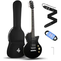 Donner DSC-128 E-Gitarren-Anfängerset 39" Schwarz – Volle Größe, massiver Erlenkorpus, H-H-Tonabnehmer, C-förmiger Hals, inkl. Gigbag, ideal für High-Gain Rock