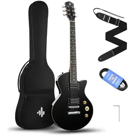 Donner DSC-128 E-Gitarren-Anfängerset 39" Schwarz – Volle Größe, massiver Erlenkorpus, H-H-Tonabnehmer, C-förmiger Hals, inkl. Gigbag, ideal für High-Gain Rock
