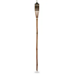Relaxdays Gartenfackeln, 10er Set, Bambus, Ölfackeln für draußen, Outdoor Fackeln mit Ersatzdocht, Höhe: 90 cm, braun
