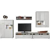 Livetastic Wohnwand Accra, Grau, Silber, Weiß, Metall, 4 Fächer, 2 Schubladen, 351x201x52 cm, Made in EU, Wohnzimmer, Wohnwände, Wohnwand-Sets