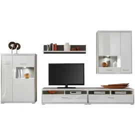 Livetastic Wohnwand Accra, Grau, Silber, Weiß, Metall, 4 Fächer, 2 Schubladen, 351x201x52 cm, Made in EU, Wohnzimmer, Wohnwände, Wohnwand-Sets