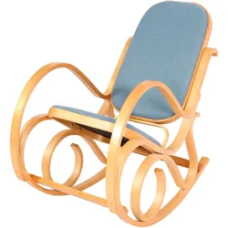 Schaukelstuhl Gallarate, Schwingsessel Fernsehsessel, Massiv-Holz ~ Eiche-Optik, Stoff/Textil blau