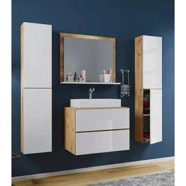 VCM Lendas Hochschrank 33 x 150 cm Weiß/Honig Holzwerkstoff