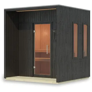 Karibu Design Saunahaus Arcadia Blackline - 73 mm schwarz Inkl. Terrasse Ohne Ofen