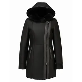 Hollert Lammfellmantel - Kate Damen Wintermantel Ledermantel Größe XL, Farbe Schwarz - XL