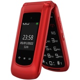 CHAKEYAKE Seniorenhandy Ohne Vertrag, Klapphandy mit Groüe Tasten,GSM Tastenhandy Seniorentelefon Mit 2.4 Zoll Dual Großem Display, SOS Notrufknopf für Senioren, Fackel, Kurzwahltasten, FM-Radio(Rot)