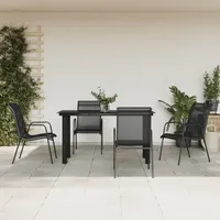VidaXL 5-tlg. Garten-Essgruppe Schwarz Stahl und Textilene