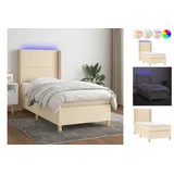 vidaXL Boxspringbett mit Matratze & LED Creme 90x200 cm Stoff