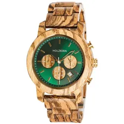 Holzkern Herrenuhr Chronograph Blätterdach Zebrano/Marmor