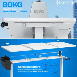 Kesser KESSER® Schreibtisch elektrisch & Ergonomisch Stehen & Sitzen 3-Memory 360° Rollen USB-Ladeanschluss 160x70cm Weiß | Weiß
