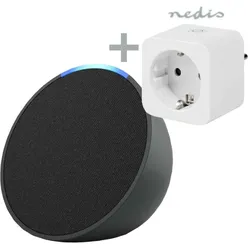 Bundle Amazon Echo Pop anthrazit + Nedis Smart Plug Kompakter und smarter Bluetooth-Lautsprecher + Smartlife Smart Stecker, WLAN, Leistungsmesser, 368