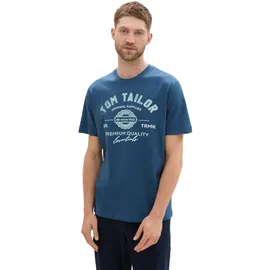 Tom Tailor T-Shirt TOM TAILOR, Damen, Gr. M, blau (nighttime blau), Single Jersey, Obermaterial: 100% Baumwolle, bedruckt, regular fit normal, Rundhals, Shirts T-Shirt, mit großem Logofrontprint