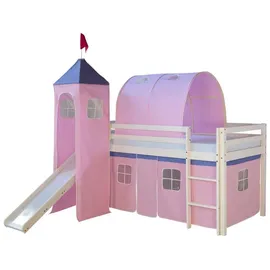 Homestyle4u Hochbett 2561 90 x 200 cm Kiefer massiv weiß rosa