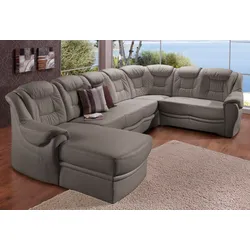 Wohnlandschaft SIT & MORE "Bellevue U-Form", grau, B:327cm H:94cm T:217cm, PRIMABELLE-Microfaser (100% Polyester), SOFTLUX-Kunstleder, NaturLEDER (echtes Rindsleder), Sofas, wahlweise mit Bettfunktion