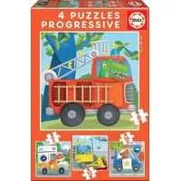 Educa 17144, Fahrzeuge, 4-in-1 Puzzleset für Kinder ab 3 Jahren