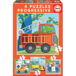 Educa 17144, Fahrzeuge, 4-in-1 Puzzleset für Kinder ab 3 Jahren