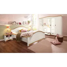 OTTO home Schlafzimmer-Set OTTO HOME "Konrad', komplettes Schlafzimmer mit großem Schrank", gelb (weiß, honigfarben), Schlafzimmermöbel-Sets, mit 5-trg. Kleiderschrank, Bett 180/200 cm und 2 Nachttischen