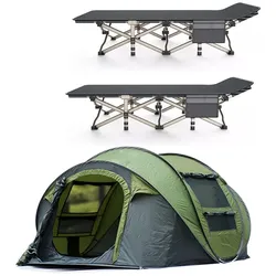 2x Feldbett Vanit FB26 Sonnenliege klappbar Campingliege schwarz + 4-5 Personen Zelt Vanit PZ3 Wurfzelt Pop-Up Zelt