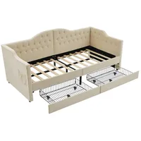 EXTSUD Schlafsofa Polsterbett Daybett mit USB Type C Ladefunktion und 2 Schubladen, Schlafsofa Stauraumbetten Bettgestell(Ohne Matratze) beige