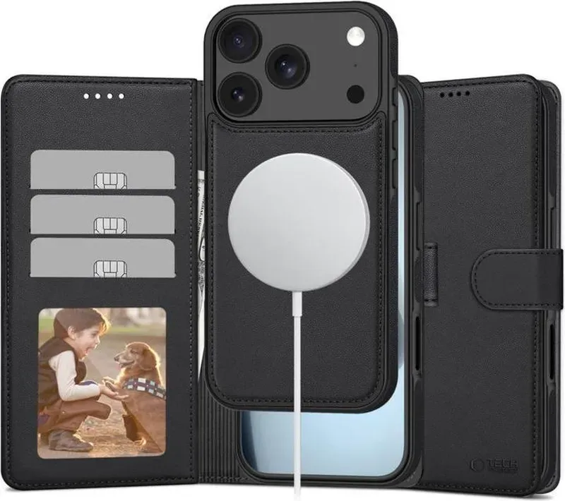 Tech-Protect Wallet MagSafe Hülle für iPhone 17 Pro Max - Mattschwarz