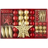 Heitmann-Deco Weihnachtskugeln 92502, rot / gold, Kunststoff, Set mit 60 Teilen