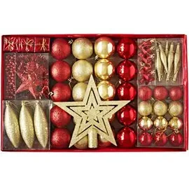 Heitmann-Deco Weihnachtskugeln 92502, rot / gold, Kunststoff, Set mit 60 Teilen