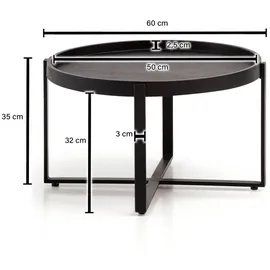Wohnling Couchtisch Rund Schwarz Massivholz 60 x 60 x 35 cm