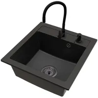 Spüle Granit Schwarz Big DON Armatur FLEX CHROME Schwarzer Automatischer Siphon