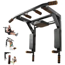 Leogreen Klimmzugstange Wandmontage, Pull Up Bar, Trainings Halterung mit Multifunktionen, 8 rutschfeste Griffe, Schwerlast Trainingsgewicht bis zu 200kg, 95 x 73 x 47cm