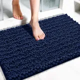 Yimobra Chenille Badematte rutschfest, Weicher Badvorleger Maschinenwaschbar, Mikrofaser Absorbent Badteppich, für Dusche und Badezimmer, 92 x 61 cm, Marineblau