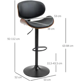 Homcom 2er-Set Barhocker, Höhenverstellbarer Küchenhocker, Tresenstuhl aus Kunstleder, Drehstuhl mit Fußstützen, Barstuhl für Küche, Esszimmer, Barmöbel,