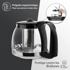 t24 Teekanne aus Glas 1250 ml & Hitzebeständig mit Edelstahl Teesieb - Schwarz