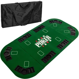 GAMES PLANET Faltbare Pokerauflage „Straight“ für bis zu 8 Spieler, Maße 160x80 cm, MDF Platte, 8 Getränkehalter, 8 Chiptrays, grün